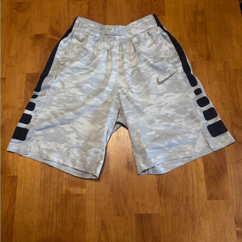 Nike Boys Light Gray Camo Athletic Shorts with Black Accents